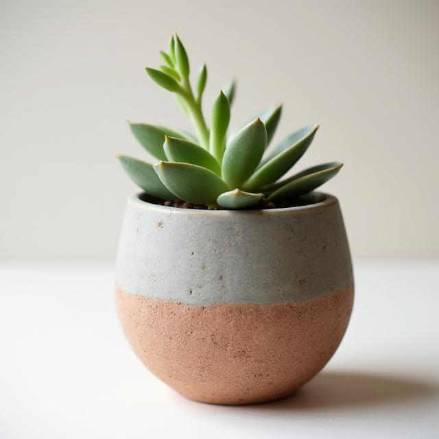 Terracotta-style ceramic planter with a textured finish, housing a small succulent