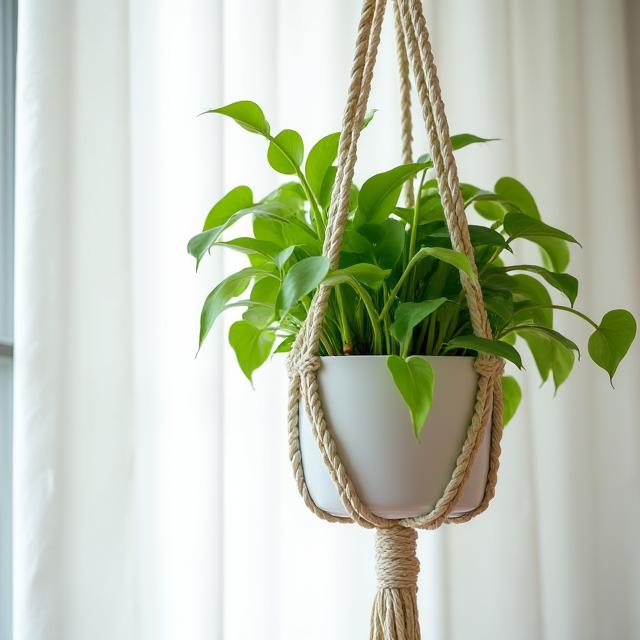 Macramé Plant Hanger displaying a potted plant