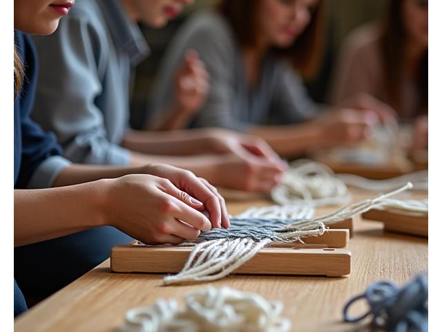 Instructor demonstrating intricate weaving technique to attentive students